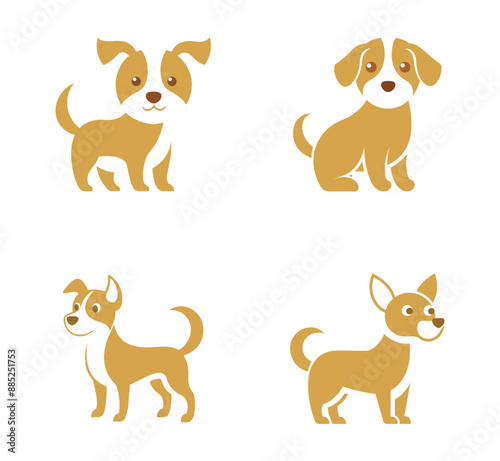 Cute dog icons, puppy logo. Vector cartoon illustration of pet.