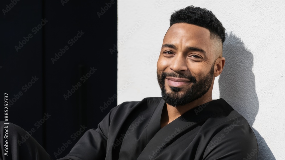 A man with a beard and black shirt posing for the camera, AI A man with a beard and black shirt posing for the camera, AI