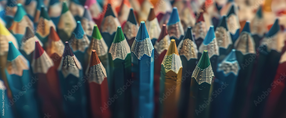Naklejka premium Collection of colorful pointed pencils with blur effect background