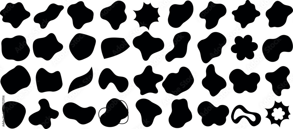 Abstract blob shape black silhouette vector icons, modern design, organic forms, artistic fluid shape elements, irregular objects Abstract blob shape black silhouette vector icons, modern design, organic forms, artistic fluid shape elements, irregular objects