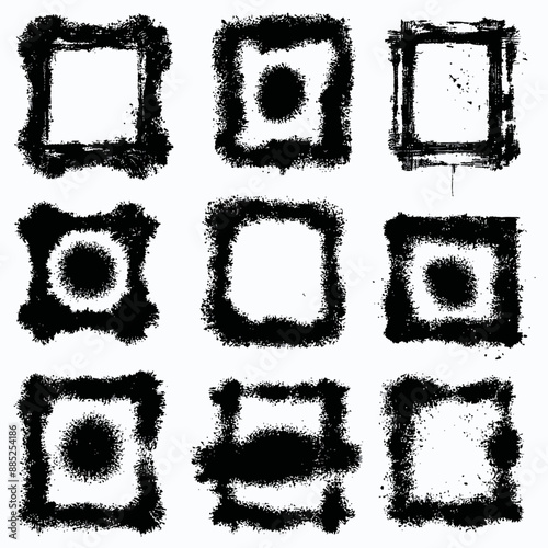 Abstract Black and White Art: Squares with Dots and Circles