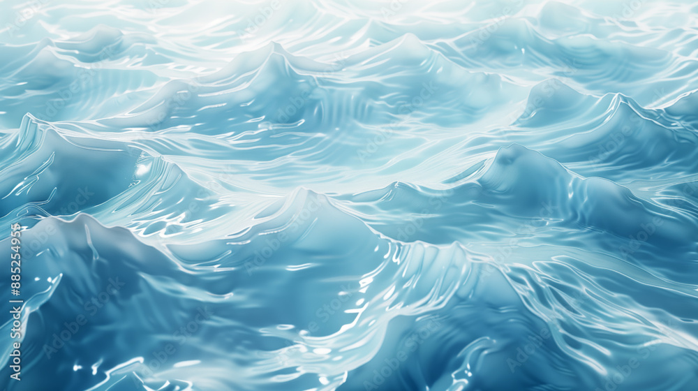 Beautiful Abstract Water Waves in Crystal Like Blue - 3D Render Concept