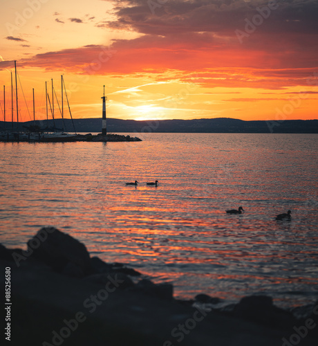 Wonderful sunset over lake ...