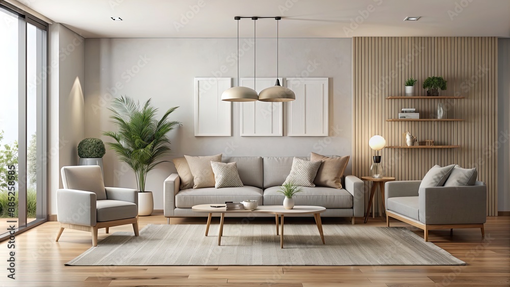 Fototapeta premium Modern living room with minimalist furniture and neutral color scheme, modern, living room, minimalist