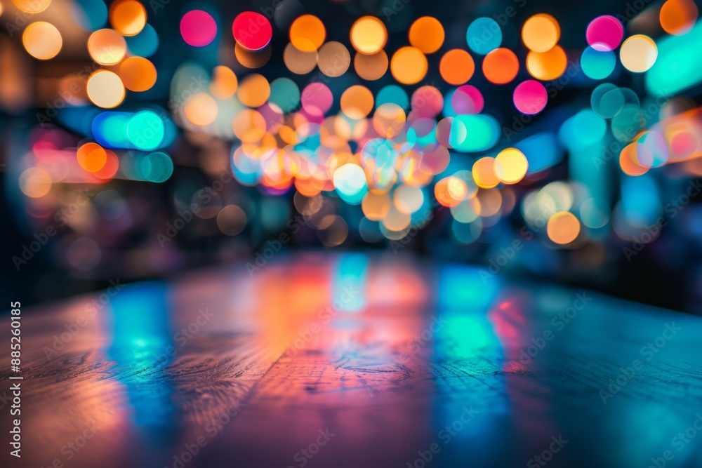 Vibrant city nightlife with colorful bokeh lights Vibrant city nightlife with colorful bokeh lights