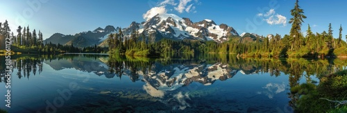 Serene Mountain Lake Reflection with Snowy Peaks