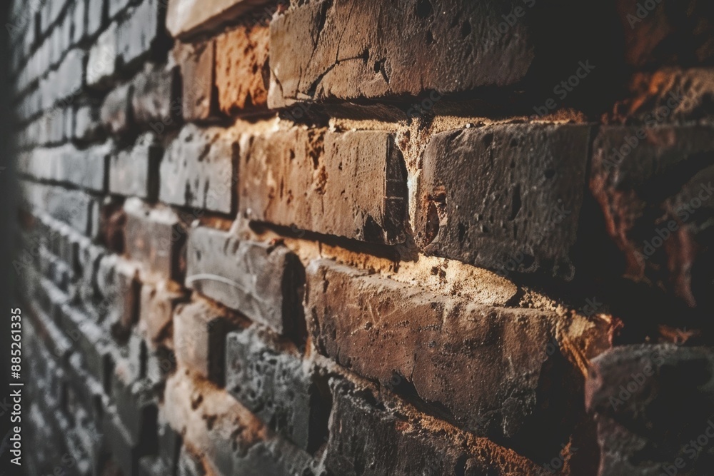 Fototapeta premium Close-up texture of aged brick wall in soft light