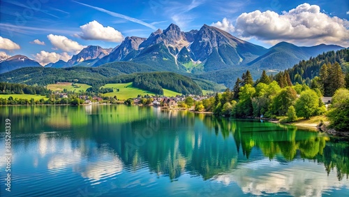 Beautiful landscape of Faaker See lake with Mittagskogel mountain in Carinthia, Austria, Austria