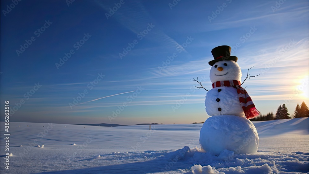 Obraz premium Snowman standing in a peaceful snowy landscape, winter, cold, snow, holiday, festive, white, frosty