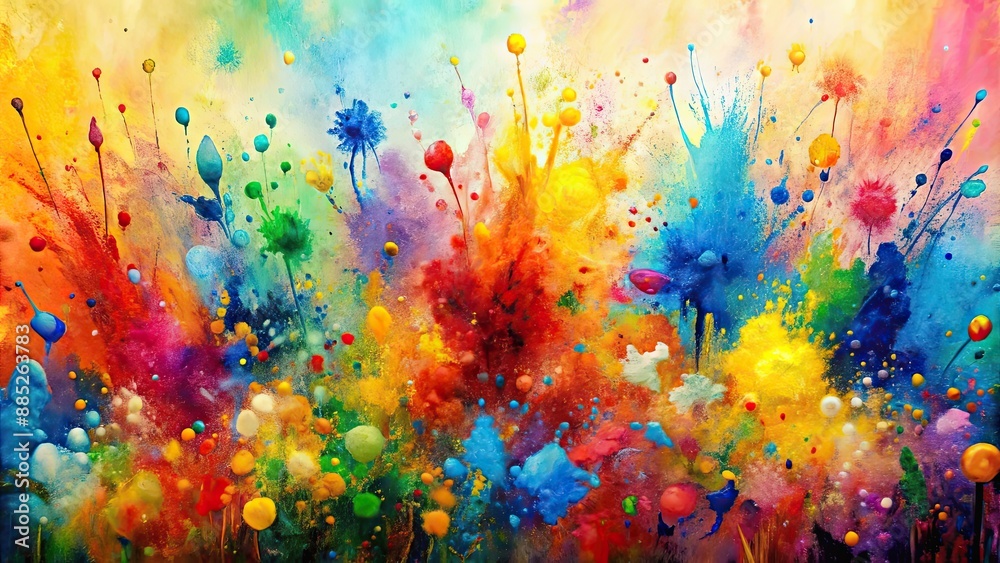 Fototapeta premium Abstract painting with random harmonious splashes of paint evoking spontaneity, abstract, art, painting