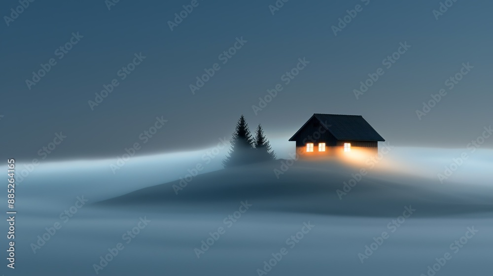 Witness the ethereal beauty of foggy landscapes, where swirling mists and obscured vistas create an atmosphere of eerie enchantment and hidden allure. Illustration, Image, , Minimalism, Witness the ethereal beauty of foggy landscapes, where swirling mists and obscured vistas create an atmosphere of eerie enchantment and hidden allure. Illustration, Image, , Minimalism,