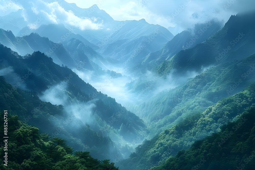 Obraz premium Emotional and beautiful wallpaper scenery of a wide lake in deep and lush mountains