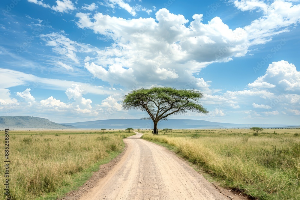 Serengeti Road with Acacia Tree Serengeti Road with Acacia Tree