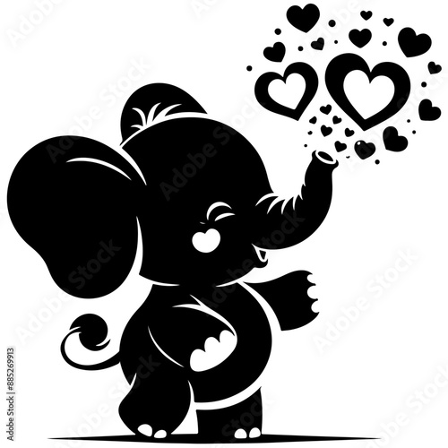 Cute elephant silhouette vector illustration set featuring playful and adorable designs with hearts and balloons, Perfect for creative and child-friendly design projects Adorable baby elephant