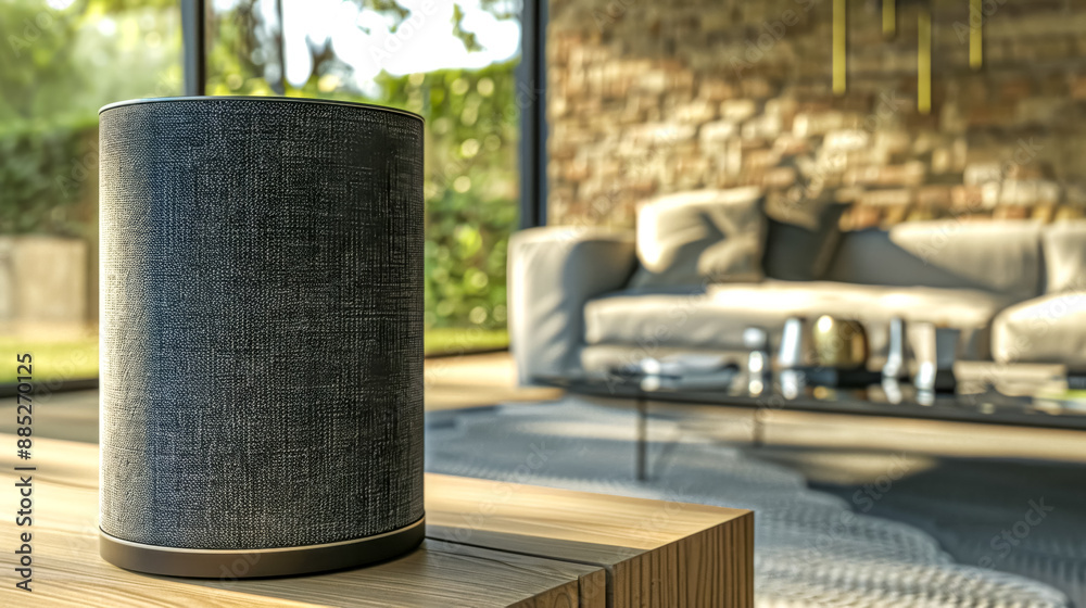 Wireless speaker playing music in modern living room Wireless speaker playing music in modern living room