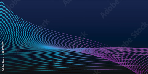 Abstract 3D movement of sound dynamic background with copy space. Technology green blue particles wavy line pattern design. Modern futuristic concept. Vector illustration