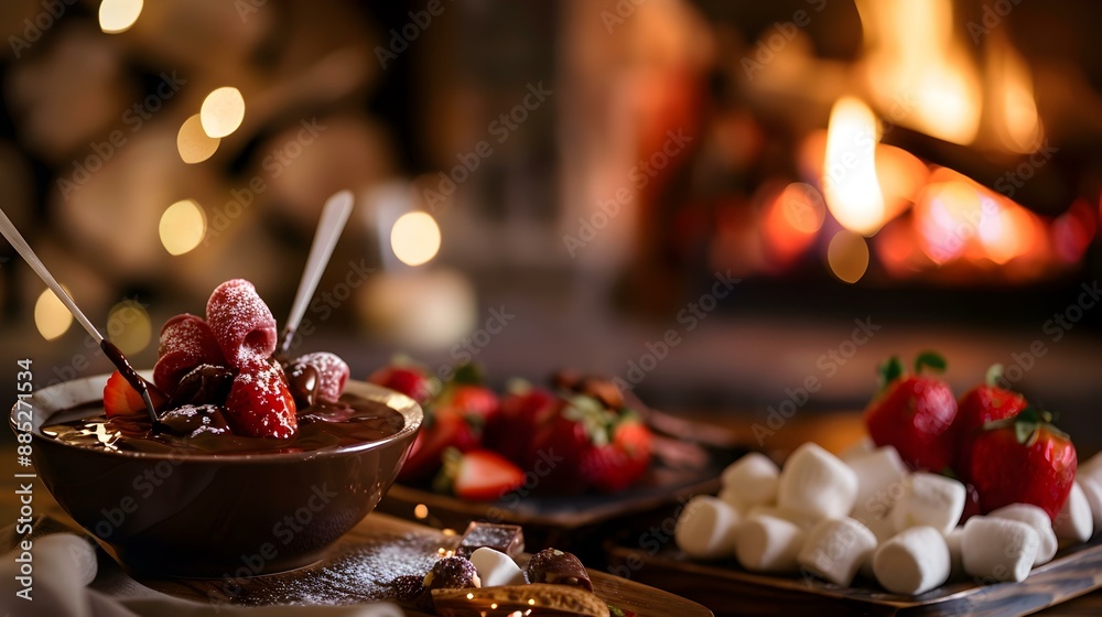 Chocolate fondue served by the fireplace image Chocolate fondue served by the fireplace image