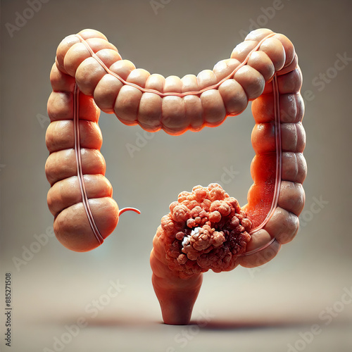 3D Medical Illustration: Colon Cancer Visualization in Large Intestine for Colorectal Health Awareness