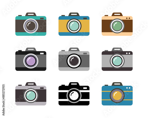 Camera icon set in different color. Photo camera in flat style. Photo camera sign and symbol. Set of camera icon Vector illustration.