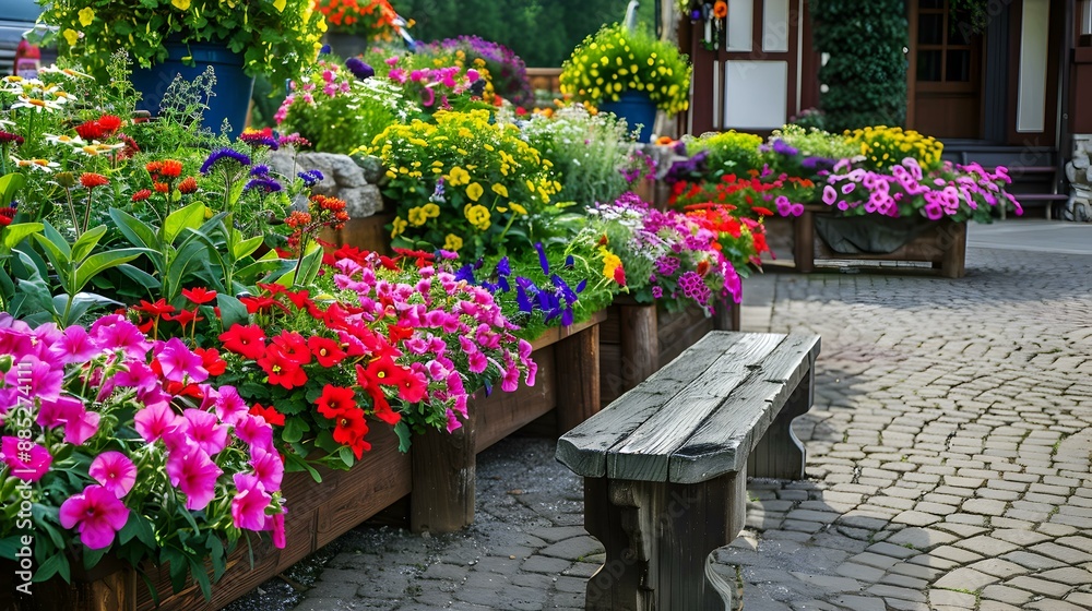 Obraz premium Flower beds in the town square decorated picture