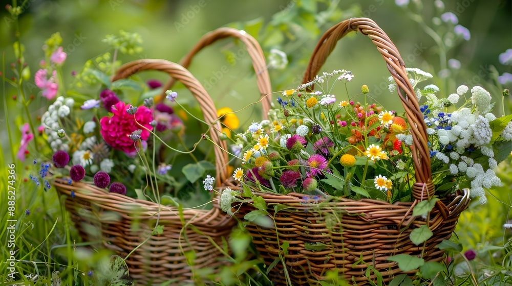 Floral picnic baskets with wildflowers herbs img Floral picnic baskets with wildflowers herbs img