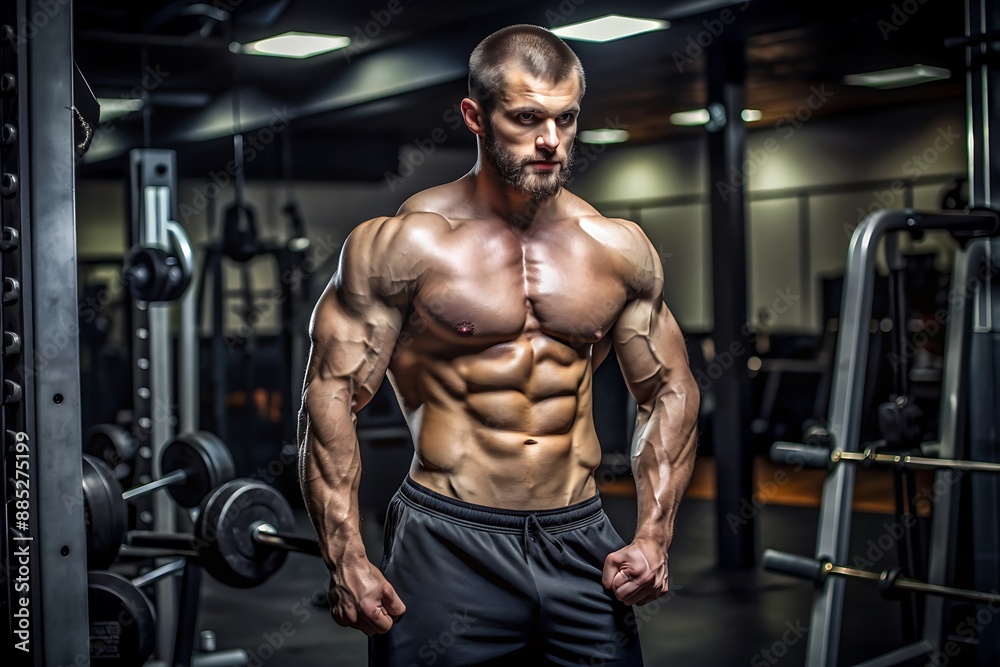 Muscular Man Posing in a Gym. Muscular Man Posing in a Gym.