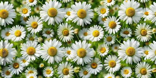 Seamless pattern featuring delicate daisies, floral, repeating, nature, feminine, white, yellow, background, spring