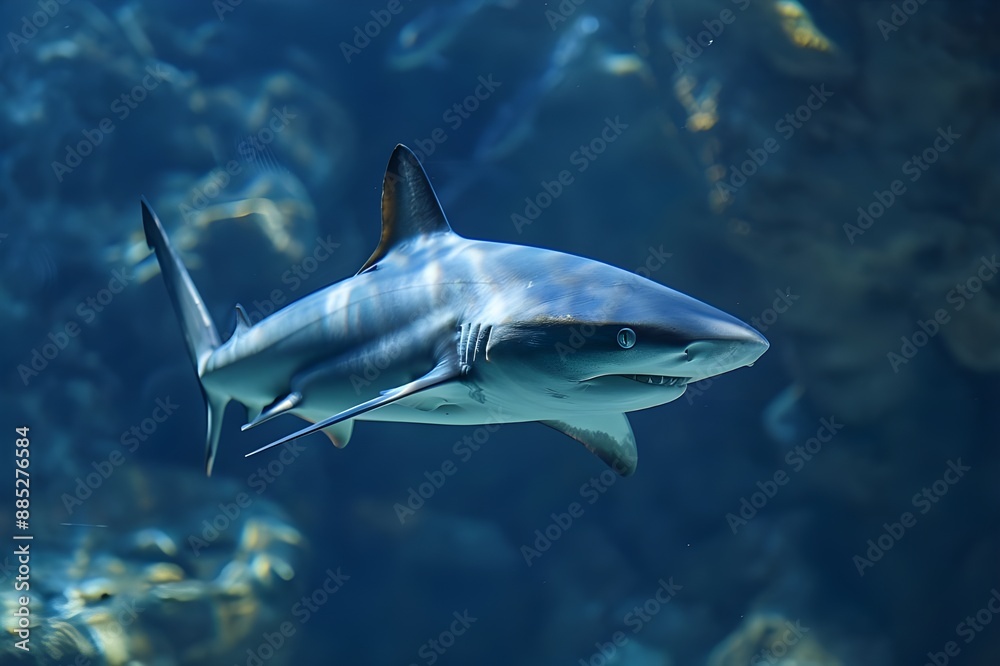 Fototapeta premium A scary shark swimming leisurely in the blue tropical sea