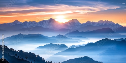 breathtaking sunrise over the majestic Himalayas high-resolution photography