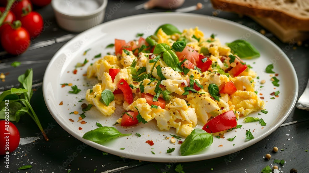 Scrambled eggs with vegetables are fresh eggs fried Scrambled eggs with vegetables are fresh eggs fried