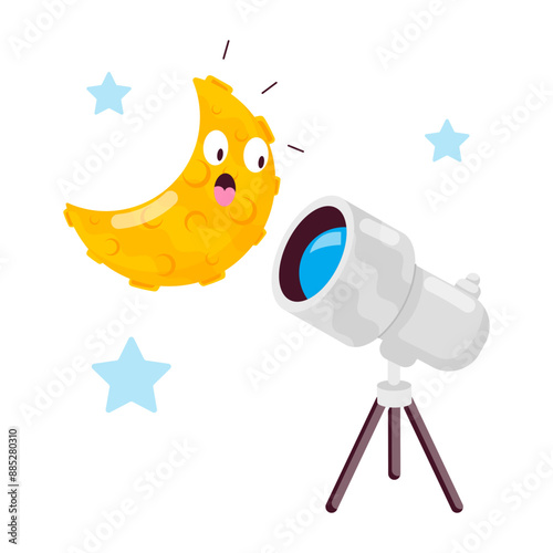 A cartoon style moon telescope sticker


