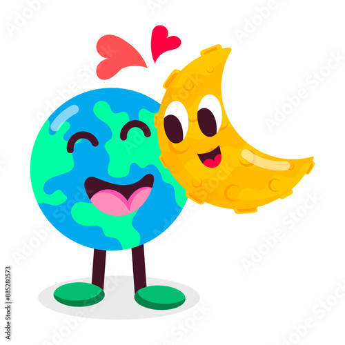 A comic style sticker of lovely planet with moon

