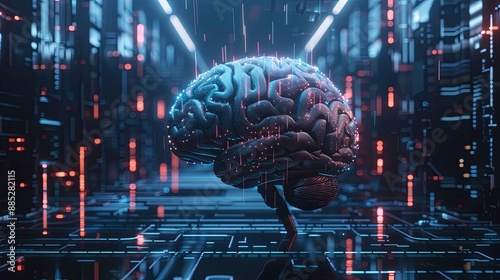 brain combined with artificial intelligence concept technology