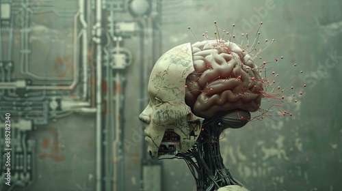 brain combined with artificial intelligence concept technology