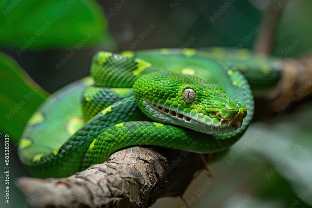 Emerald Tree Boa on a Branch in the snake - generative ai Emerald Tree Boa on a Branch in the snake - generative ai