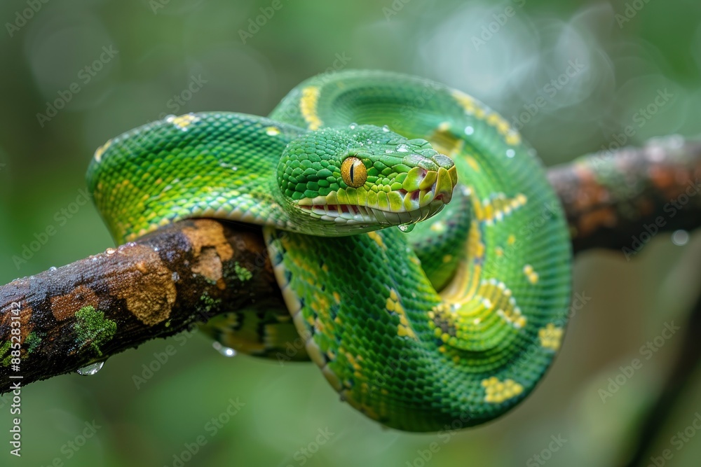 Emerald Tree Boa on a Branch in the snake - generative ai Emerald Tree Boa on a Branch in the snake - generative ai
