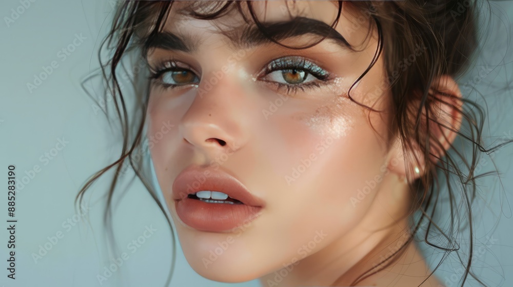 A female model with professional makeup on empty isolated background A female model with professional makeup on empty isolated background