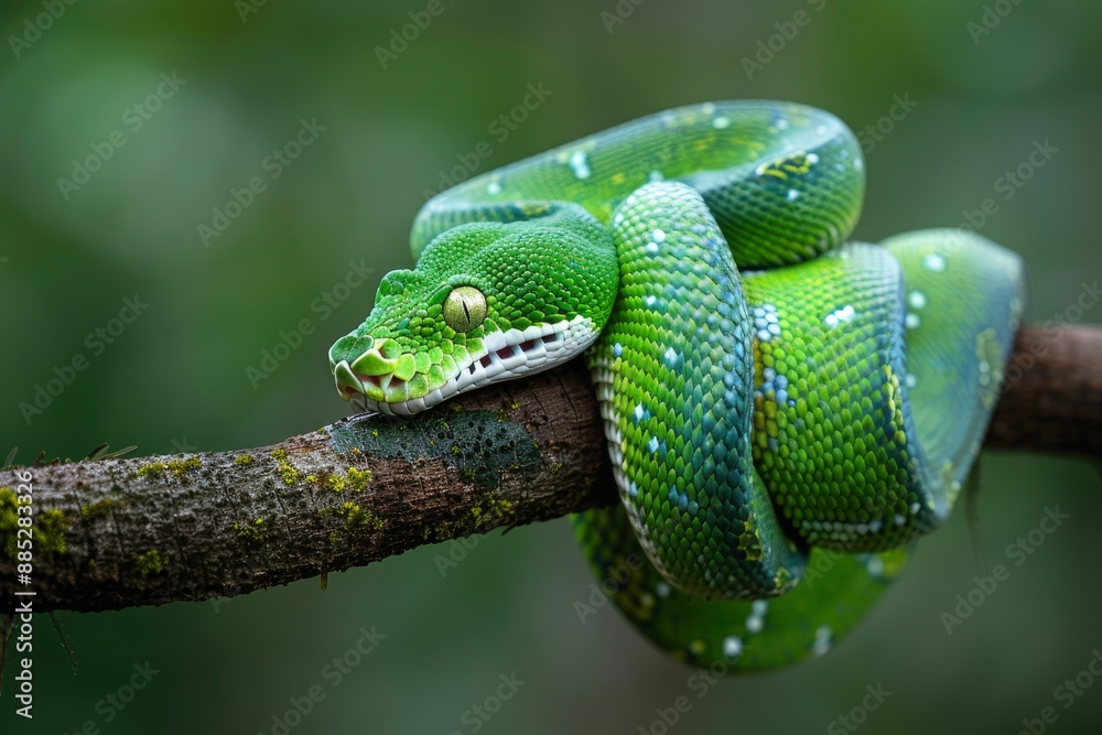 Emerald Tree Boa on a Branch in the snake - generative ai Emerald Tree Boa on a Branch in the snake - generative ai
