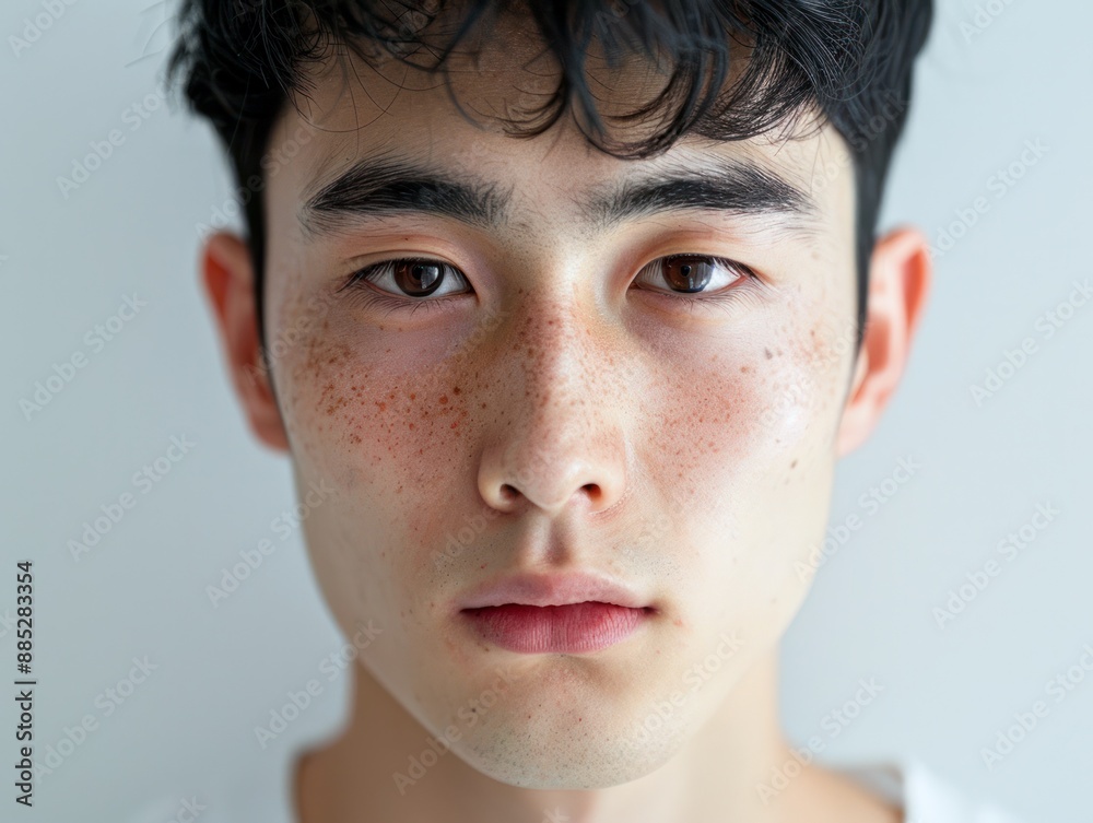 portrait of a 30 year old japanese male young man with freckles portrait of a 30 year old japanese male young man with freckles