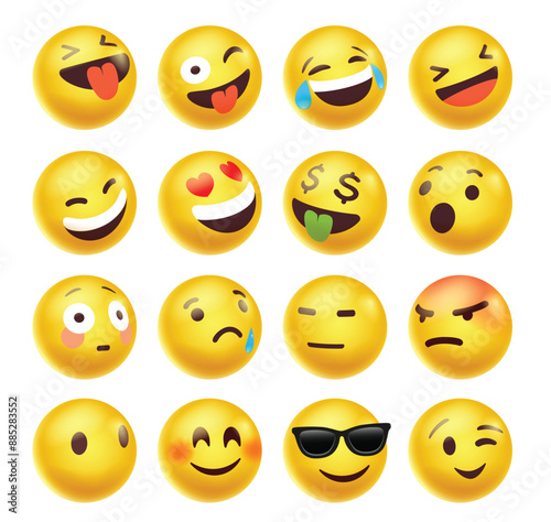 Set of 3D emoticons in different moods