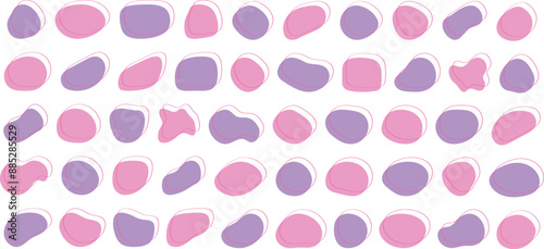 かわいい抽象的な流体シェイプの楕円フレーム　ベクター　ピンク　紫　Set of cute abstract shapes.Vector loose frame.Abstract Wave on Background. Vector Illustration.