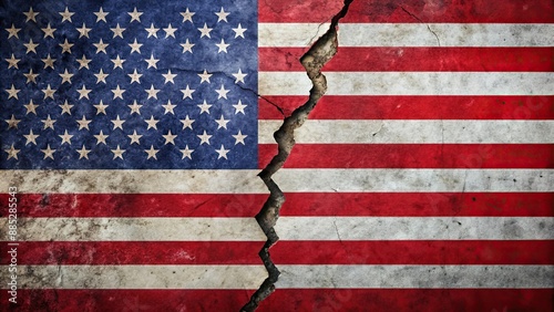 Broken USA flag symbolizing division and deterioration, fractured, divided, American, patriotism, unity, conflict, nation photo