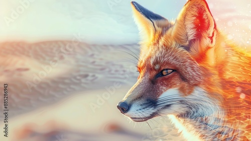 Stunning close-up of a fox in the wild, with vibrant colors and captivating eyes. Perfect for nature and wildlife enthusiasts. photo