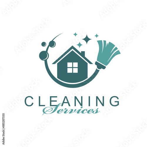 cleaning service design with house and broom isolated on white background