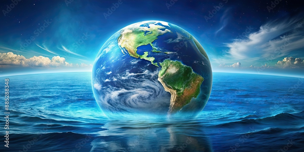 Planet Earth showcasing its vast blue oceans and freshwater lakes, Earth, planet, water, resources, abundant Planet Earth showcasing its vast blue oceans and freshwater lakes, Earth, planet, water, resources, abundant