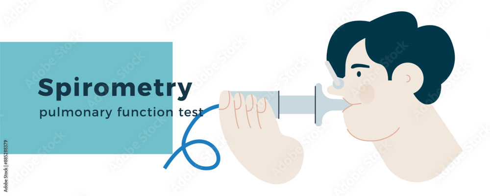 Fototapeta premium Male Performs Pulmonary Function Test. Modern Flat Vector Illustration. Lung Function Test on Patient. Website Banner Template.