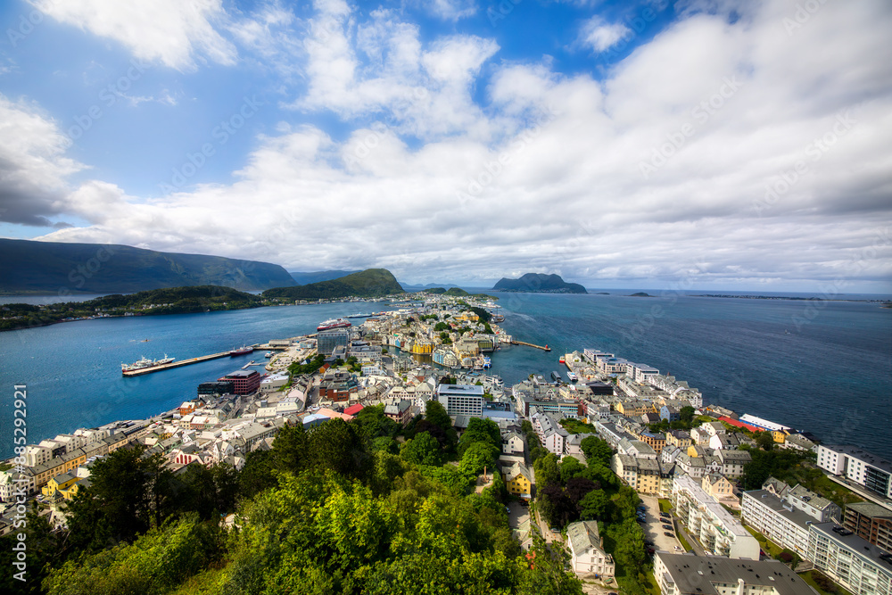 Naklejka premium View of the City of Alesund in More og Romsdal, Norway, as Seen from Aksla Viewpoint