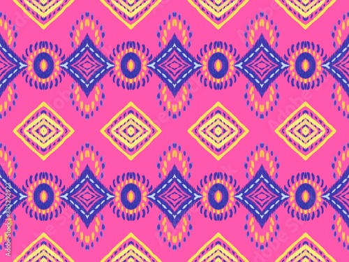 Ethnic ikat seamless pattern in tribal. Aztec geometric ethnic ornament print. Ikat pattern style. Design for background, wallpaper, illustration, fabric, clothing, carpet, textile, batik, embroidery.