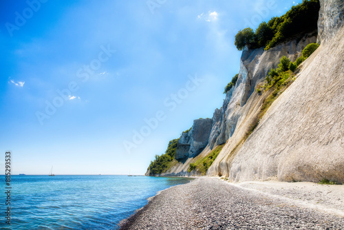 Summer at the White Cliffs of Møns Klint, at «Dronningstolen», in the Danish Part of the Baltic Sea
