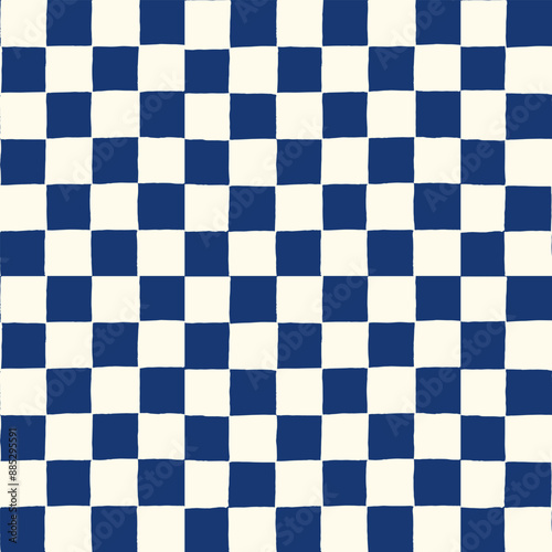 seamless repeating pattern with small hand drawn checkerboard in navy blue and cream. Coastal, Americana, universal dark blue checker, old money preppy quiet luxury background.